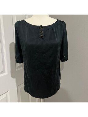 Romantic Silk Black Short Sleeve Blouse Size Small